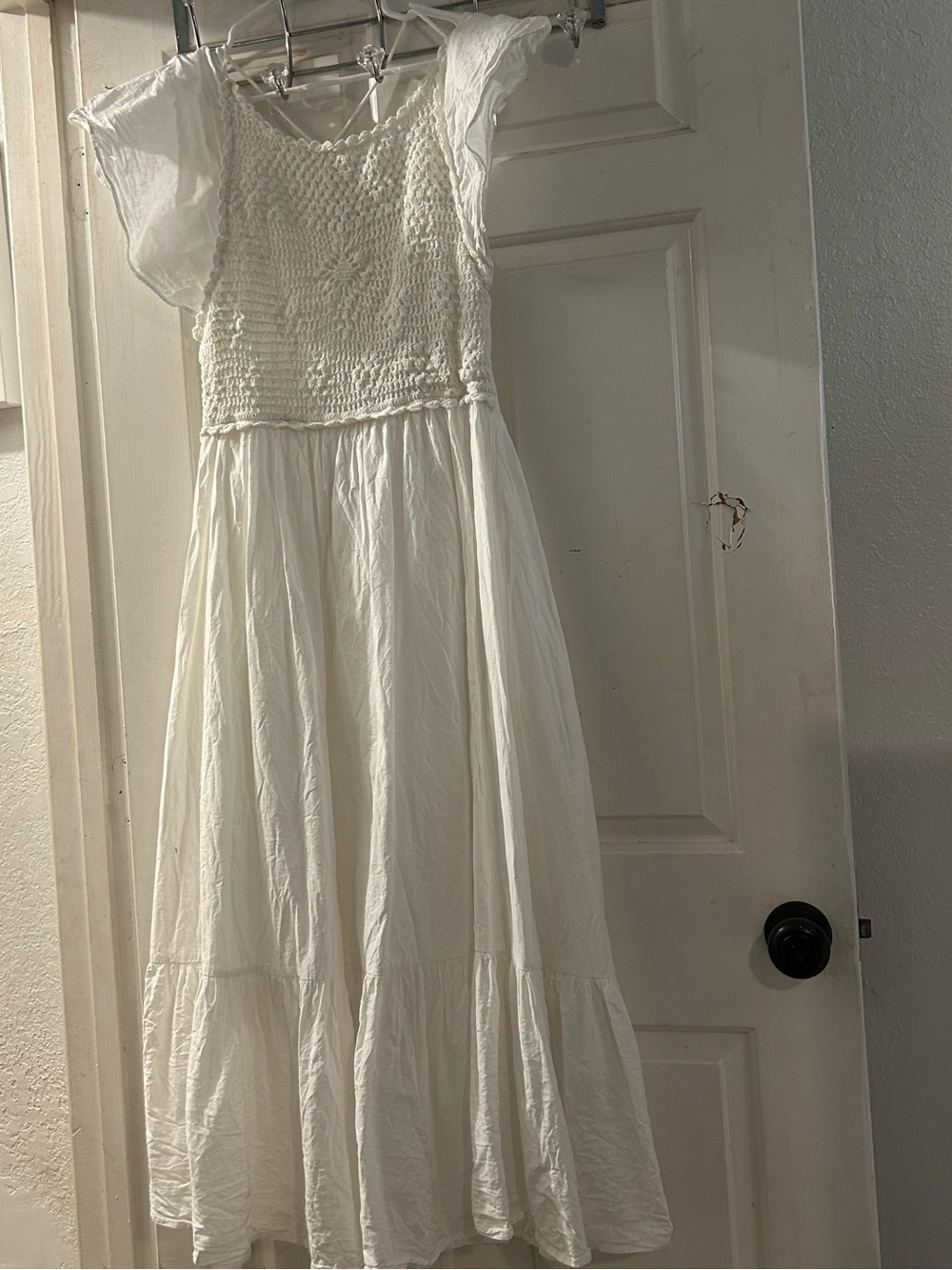Zara White Smocked Maxi Dress with Flutter Sleeves